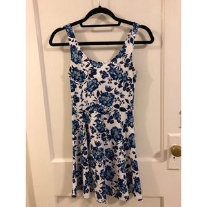 White Skater Dress with Blue Flowers